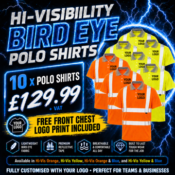 10 x Hi-Vis Bird Eye Polo Shirts + Free Logo