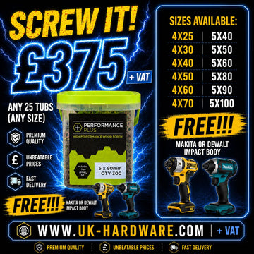 Performance Plus Wood Screw Deal — Any 25 Tubs + FREE Impact Driver